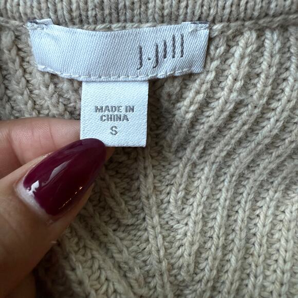 J Jill Beige Ribbed Knit Sweater Women Small V Neck Wool Blend Neutral Fall Chic - Picture 4 of 7